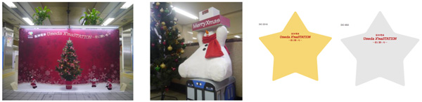 (左)クリスマスボードとスノーマン(昨年作品) (右)メッセージカード